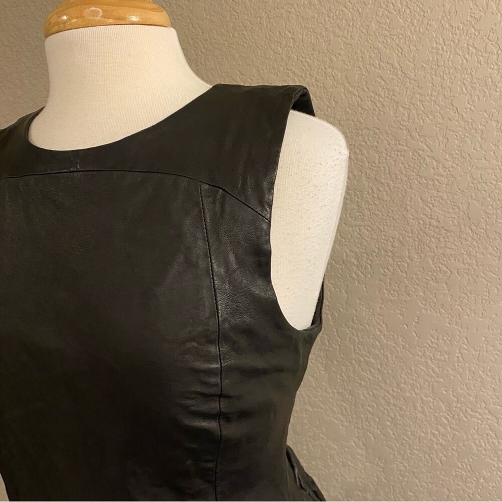 Rebecca Minkoff Leather Pleated Dress Black 10 - Picture 6 of 11